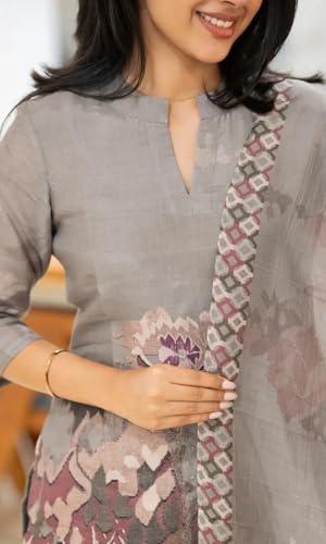 Image of Sun Fashion And Lifestyle Kurta Sets for Woman | Kurti Set | Women's 3 Piece Kurta Pant Dupatta Set | Cotton Blend Kurta Woman | Elegant Suit for Women | Dupatta (KPD62 Grey)