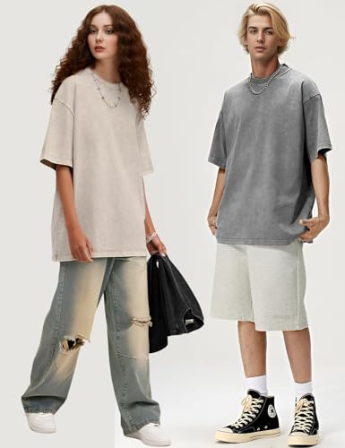 Wyeysyt 3 Pack Oversized Tshirts for Women Vintage Washed Baggy Tees Cotton Short Sleeves Acid Shirts Unisex Tops2