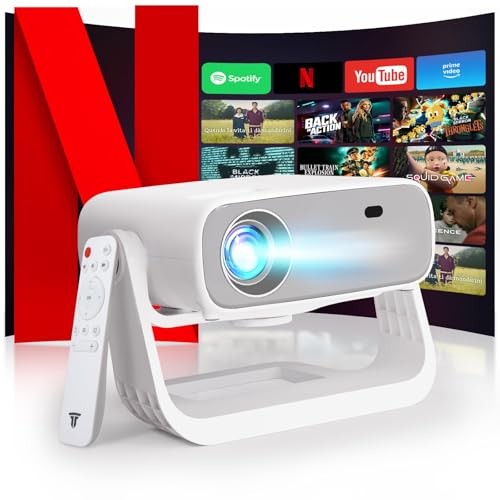 2025 New Smart Projector with WiFi 6 and Bluetooth Built-in Apps - Portable Bedroom Mini Projector Native 1080P 4K Support, Auto Keystone & Zoom Home Theater Cinema Movie Proyector, 120° Stand, Grey