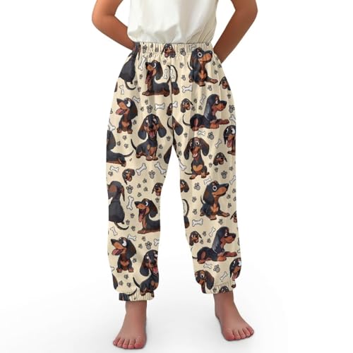 BYCHECAR Dachshund Girls Loose Yoga Pants Harem Bottoms Kids Stretchy Sports Trousers Running Jogger Pant Beach Pants XL Size