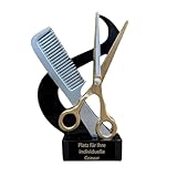 eberin – Resin Friseur Pokal 13,5 cm hoch, mit Gravurschild, Motiv Schere & Kamm, ideal für Salons, Abschlussprüfungen, Meisterprüfungen & Hairstyling-Wettbewerbe, personalisierbar