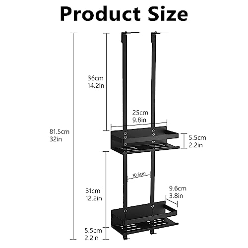 Gricol Doucheplank Hangend aan Douchewand Doucheplank Geen Boren Dubbele Douchemand Roestvrijstalen Badkamerplank Douche Hangende Plank Badkamer met 2 Haken en 4 Zuignappen voor Badkamer Zwart