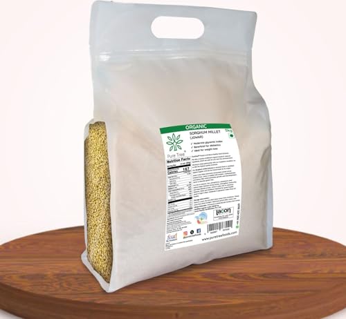 Image of Pure Tree Certified Organic Jowar Millet | 5 Kg / 5000 g | Sorghum Jawari Whole Grain | Unpolished Jonnalu | Gluten-Free-Millet