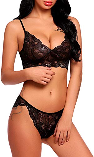 Image of Zoroo Women's Lace Lingerie Bra Panty Set Strappy Babydoll Bodysuit