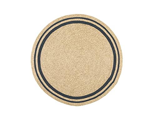 ENGLISH HOME Jute Teppich Rund Boho und Ethno Look für Wohnzimmer, Schlafzimmer, Ankleidezimmer, im Flur oder Esszimmer - Dekorativer Juteteppich 120 cm Natur-Blau Cover