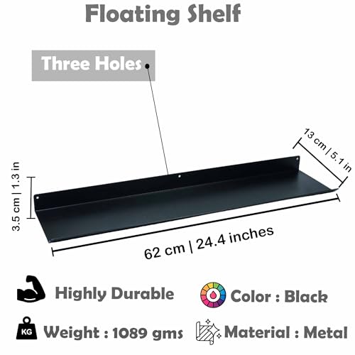 Image of Spillbox Metal Floating Shelf | Wall Mounted Shelf | Invisible Mounting|Decorative|Living Room|Kitchen Organizer|Stand|Holder for Wi-fi Camera Multipurpose Shelf (Black, Large)