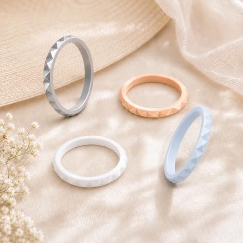 Image of Egnaro Silicone Wedding bands women, Stackable Silicone Ring style