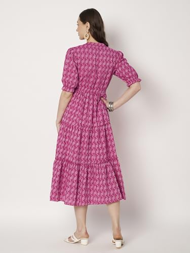 Image of Dress for Women | One Piece for Women | Long Stylish Women Dress Fit & Flare Maxi Dress, Cotton Summer Calf Length Dress