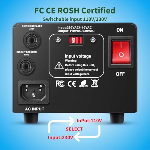 800W Voltage Converter Transformer,220V to110V/110 to 220V Set Up/Down Voltage Transformer Power Converter,Circuit Breaker Protection,CE FC ROSH Certified4