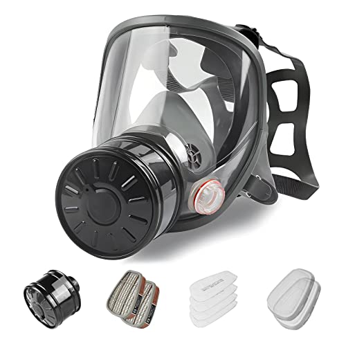 Full Face Gas Mask, Gas Masks Survival Nuclear and Chemical with 40mm Activated Carbon Filter, Reusable Respirator Mask for Gases, Vapors, Dust, Chemicals