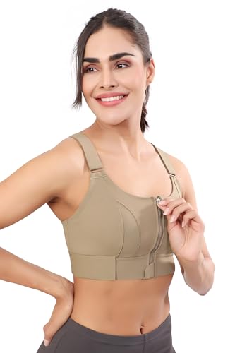 Image of Bella Voste Women Polyester Spandex High Impact Front Zip Sports Bra Fitness Criss Cross Back Crop Tops Tank Gym Yoga Workout, Size: M-5XL