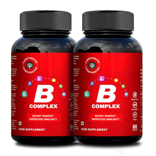Image of CUREFOREVER Vitamin B Complex Tablets. B Vitamins with B1, B2,B5, B6, Biotin & B12 | Supports Energy, Metabolism & Immunity | 120 Vegan Tablets