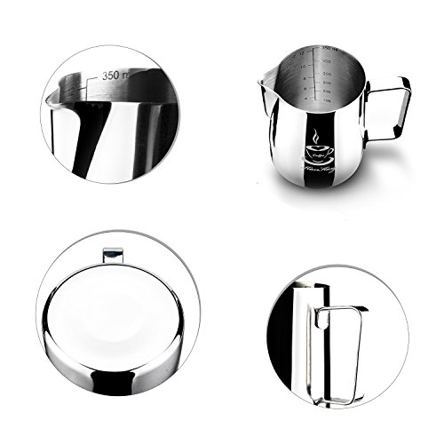 Foto von OneChois Milch Pitcher rostfreiem Edelstahl Milchkännchen perfekt für Milchaufschäumer Cappuccino Milchschau (350ml)