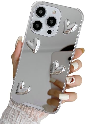 Shinymore for iPhone 16 Pro Max Case,Flexible Cute Heart Soft Silicone Clear Makeup Mirror Women Girls Shockproof Protect Cover