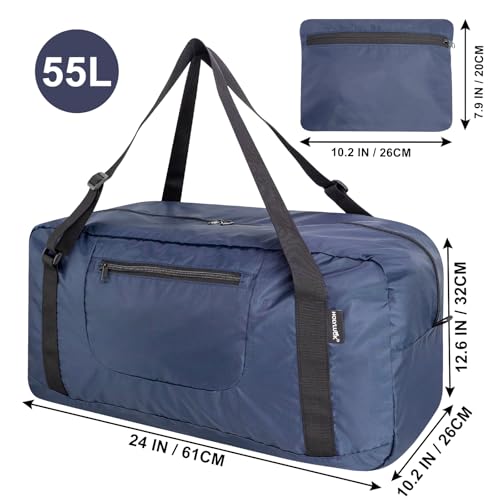 Image of HOLYLUCK Foldable Travel Duffel Bag For Women & Men Luggage Great for Gym -55L, Navy Blue