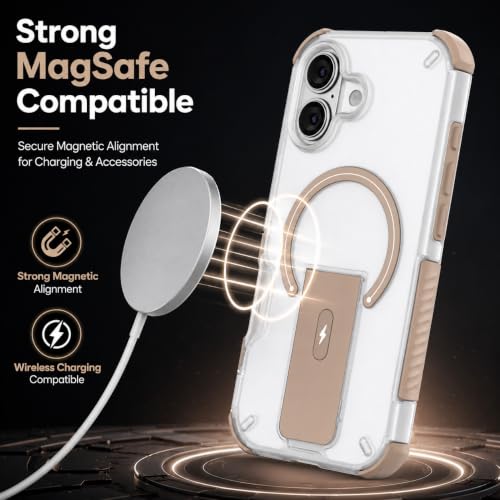 Image of MAGA Case with Stand for Apple iPhone 17 | MagSafe Compatible, Rugged Hybrid Cover, Shockproof Armor, Scratch Resistant, Hard Polycarbonate Back, Soft TPU Bumper Translucent Matte White Brown