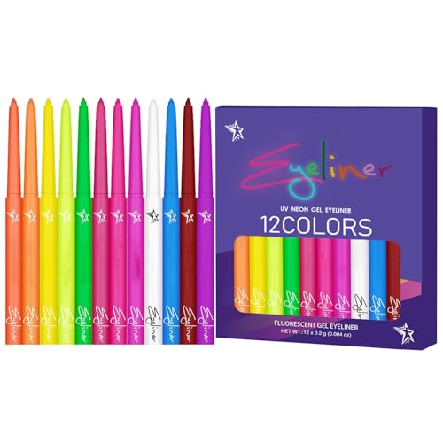 Holdes Delineador de ojos líquido, delineador de ojos de colores, 12 colores, delineador líquido de alta precisión con punta de lápiz, resistente al agua, delineador fluorescente UV, accesorios para