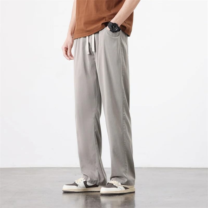 Summer Men's Trousers Thin Baggy Straight Wide Leg Pants Drawstring Elastic Waist Korea Jogger Casual Pant3