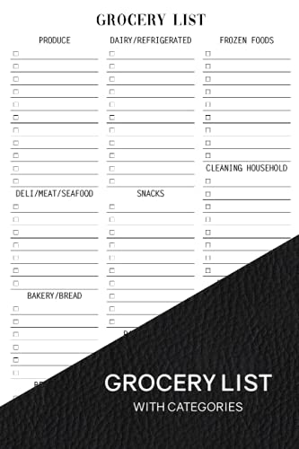 Grocery List With Categories: Small Size 11 Essential Category Plus Space to Jot Items Down Planning and Creating a Shopping List Simple Black Cover