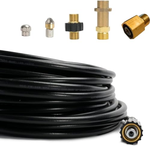 Rohrreinigungsschlauch - PROFESSIONAL (6-Teilig) für Kärcher Kränzle Professional HD HDS 63900290 & 57630400 Anschluss 1/8 AG : M22 x 1,5 IG & Bajonett-Adapter Messing M22 x 1,5 AG & EASY!LOCK (12)