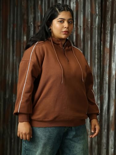 Image of High Star Women Solid Cotton Regular Fit Hood Long Sleeve Sweatshirts