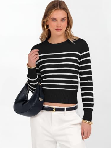 Image of ANRABESS Women's Long Sleeve Sweaters Cropped Crew Neck | Business Casual Tops,Light Weight Comfy Knit,Pullover ShortSweater,Basic Classic,Fall Fashion Winter Layer Clothes