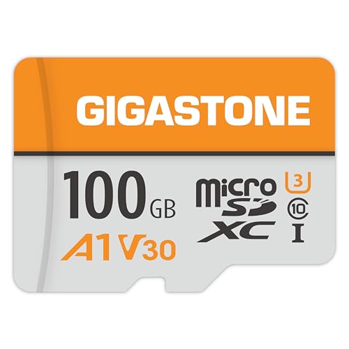 Image of GIGASTONE 100GB Micro SD Card A1 V30, 4K Video Recording, Compatible with Security Camera, Dash Cam, Drone, 100MB /s MicroSDXC Memory Card UHS-I V30 Class 10, with Adapter