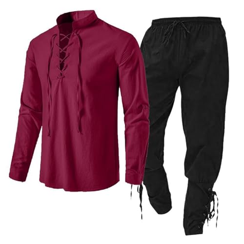 Générique Deguisement Viking Homme - médiévaux Ensemble de vêtements en Lin Chemise Pantalon médiéval Sweats Capuche De Travail