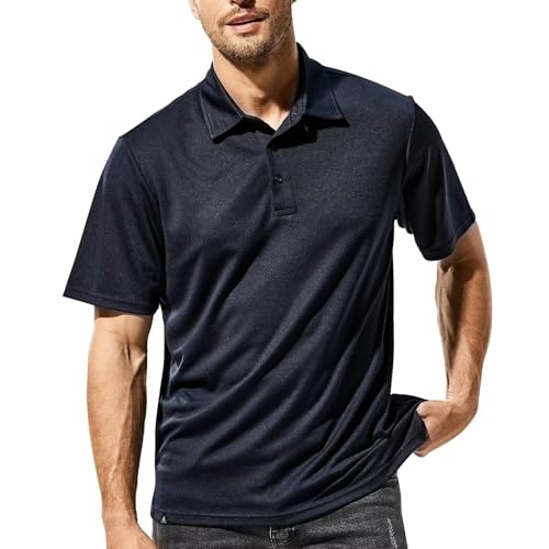 Haimont Polo T Shirts for Men Quick Dry Short Sleeve Golf Shirts Performance Collared Tees, Navy, L