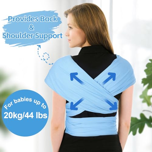 Water Sling Baby Wrap Carrier for Summer Pool - Adjustable Shoulder Mesh Breathable Chest Sling Infant Carrier for Newborn to Toddlers Summer Pool Beach (Blue) - Thumbnail 3