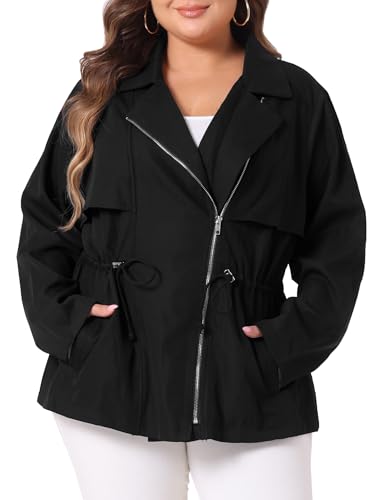Agnes Orinda Plus Size Anorak Jackets for Women Drawstring Waist Trench Coat Utility Jacket with Pockets