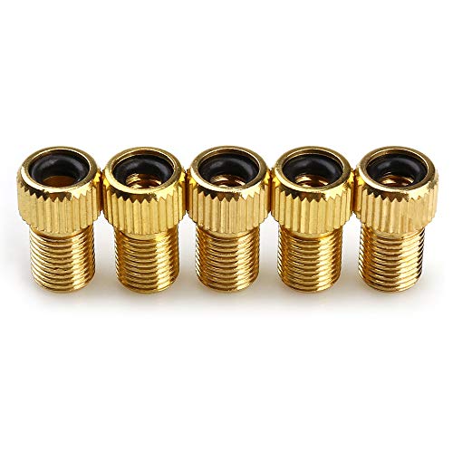Leou Bicycle Tire Valve Converter Copper Valve, Suitable For Road Bicycle Pump Accessories Bicycle Tire Tools 5 Pieces + 5 Pieces Valve Cap + 5 Pieces Schrader Valve Cap (15-Pcs) #TOP5