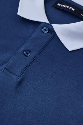 Image of SNITCH Men Polo Plus Size T-Shirt | Solid Polo with Contrast Inner Placket & Tipped Cuffs | 96% Cotton 4% Lycra Stretch Regular Fit, Casual Wear