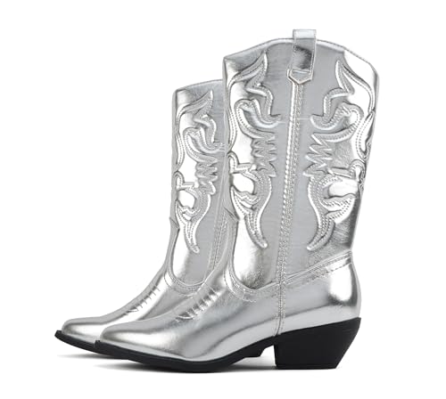 Image of Soda inchTELLER inch ~ Women's Western Cowboy Boots with Stitched Detailing, Pointed Toe, and Low Block Heel
