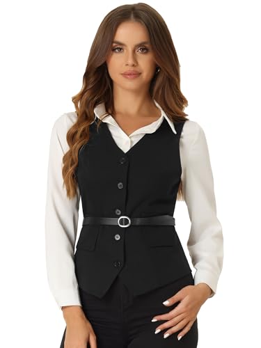 Allegra K Suit Vest for Women's 2024 Fashion Button Up Belt V Neck Sleeveless Waistcoat