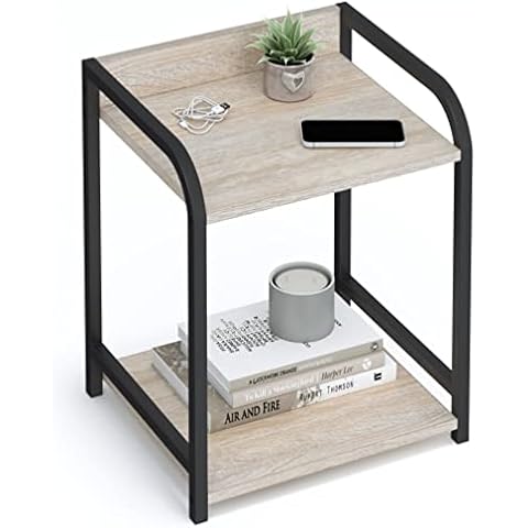 stardis Small Side Table with 2 Space-Saving Shelves, Metal Frame/Wood, Bedside Table, W 44 x D 37 x H 53 cm, Sturdy Coffee Table, Console Table (Oak White) Cover