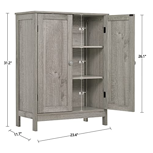 Iwell Storage Cabinet, Floor Storage Cabinet With 2 Adjustable Shelves & 2 Doors, Wooden Shoe Cabinet For Entryway, Office, Living Room, Gray #TOP2