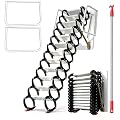 Attic Ladder Pull Down System, Attic Pull Down Stairs Kit for Small Openings. Heavy Duty Iron Ladder, 12 FT Extended Length,1300LBS Capacity, Ideal for Garages, Basements, and Workshop Access.