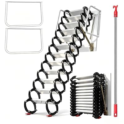 Attic Ladder Pull Down System, Attic Pull Down Stairs Kit for Small Openings. Heavy Duty Iron Ladder, 12 FT Extended Length,1300LBS Capacity, Ideal for Garages, Basements, and Workshop Access.