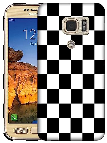 SM Cases Compatible with Samsung Galaxy S7 Active Case - Checked Pattern 3D Printed Design Phone Back Hard Plastic Cover. White