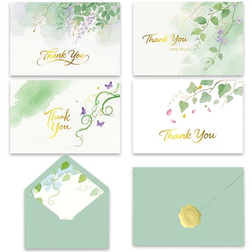 ACHAVINM 50 PK Thank You Cards Bulk with Envelopes &