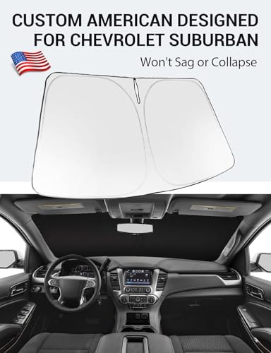 Image of Proadsy 2026 Upgrade Windshield Sun Shade Custom Fit 2015-2020 Suburban Foldable Front Sunshade Protector Sun Visor Blocks UV Rays Keep Car Cooler
