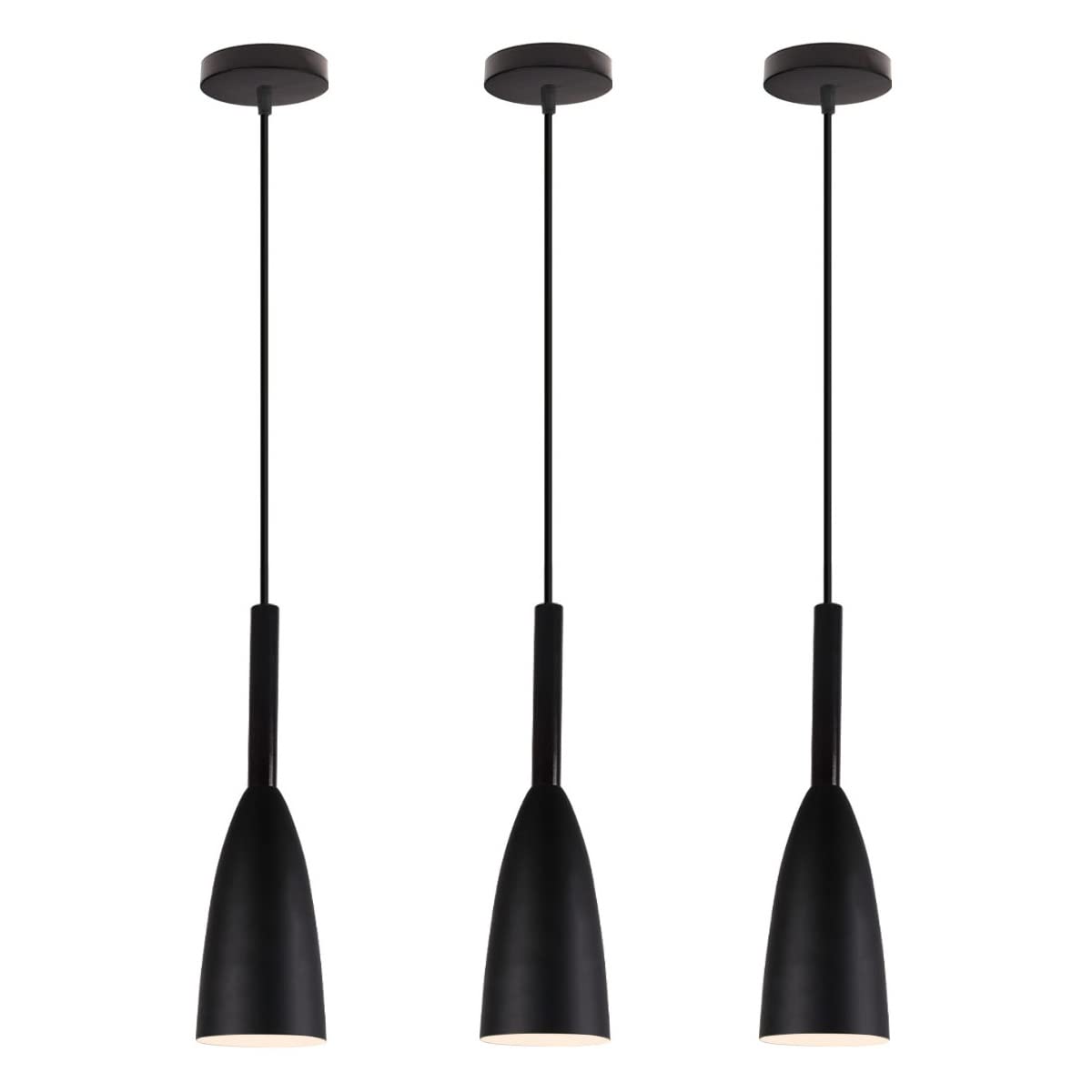Genera Lámparas Colgantes De Techo Modernas LED Lluminación Colgante Metal Lampara Cocina Salon Colgante E27 220v Gris Negro Blanco (Negro 3pcs)