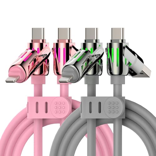 Image of MFish 2-Pack 240W 4-in-1 Multi Charging Cable, Pink+Red, 6.6FT