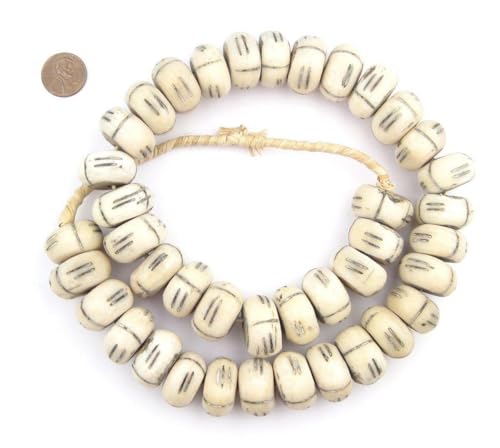 The Bead Chest Carved White Bone Beads - Full Strand of Fair Trade Artisanal African Beads (Tribal)2