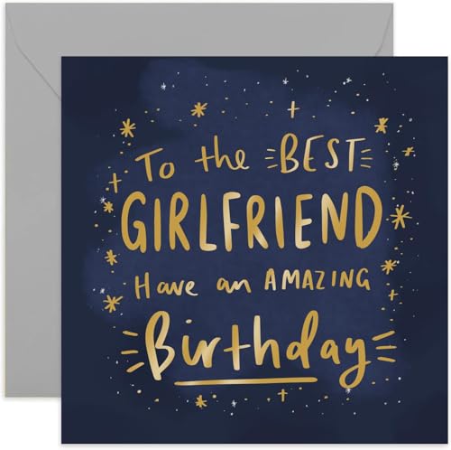Old English Co. Birthday Card for Girlfriend - Stylish Gold Cosmic Stars Birthday Greeting Card for Her - Birthday Card for Women - Stylish Birthday Card for Girlfriend | Blank Inside