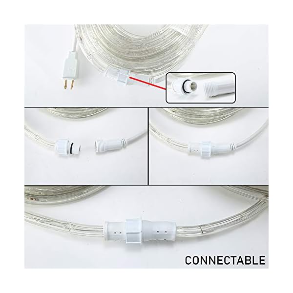 Dingfu 33ft led rope lights,110v 2 wire connectable christmas rope lights,240 led,waterproof indoor outdoor clear tube light rope for deck, patio, pool, camping, landscape lighting decorations - image 5