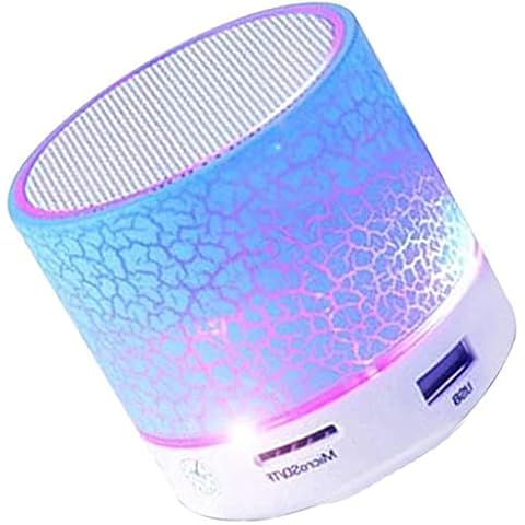 ISMMIK Mini Wireless Bluetooth Speaker Cracked Layer USB/TF Card/FM Music Sound Box Subwoofer with Colorful Light Portable LED Light Super Bass Stereo Light Blue Cover