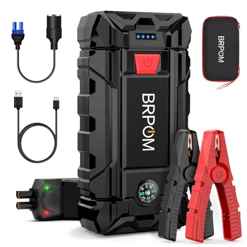 BRPOM Arrancador de Coches, 9000A Arrancador de Baterias de Coche 12V(para 10.0L de Gasolina o 8.0L de Diésel), Jump Starter con Carga Rápida QC3.0, Espera Larga