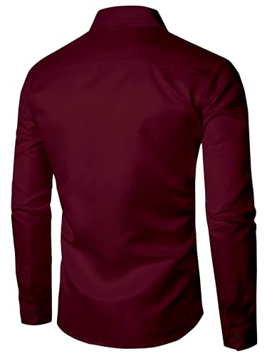 Image of BABIRUSA Men's Cotton Blend Shirt with Solid Bottom Down Long Sleeve Spread Collared Neck Regular Fit and Standard Length | Shirt for Man